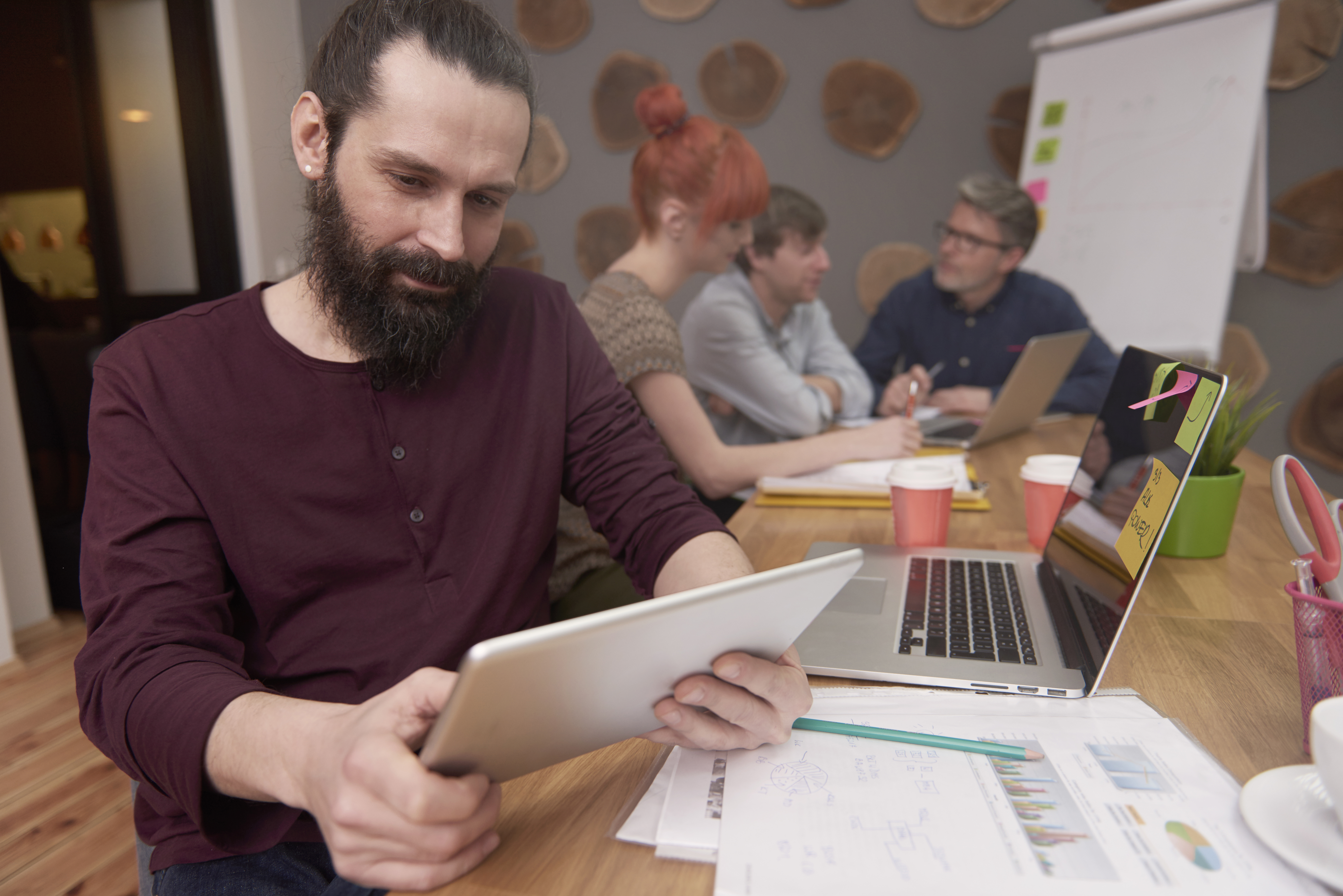 Home fashionable man working at office