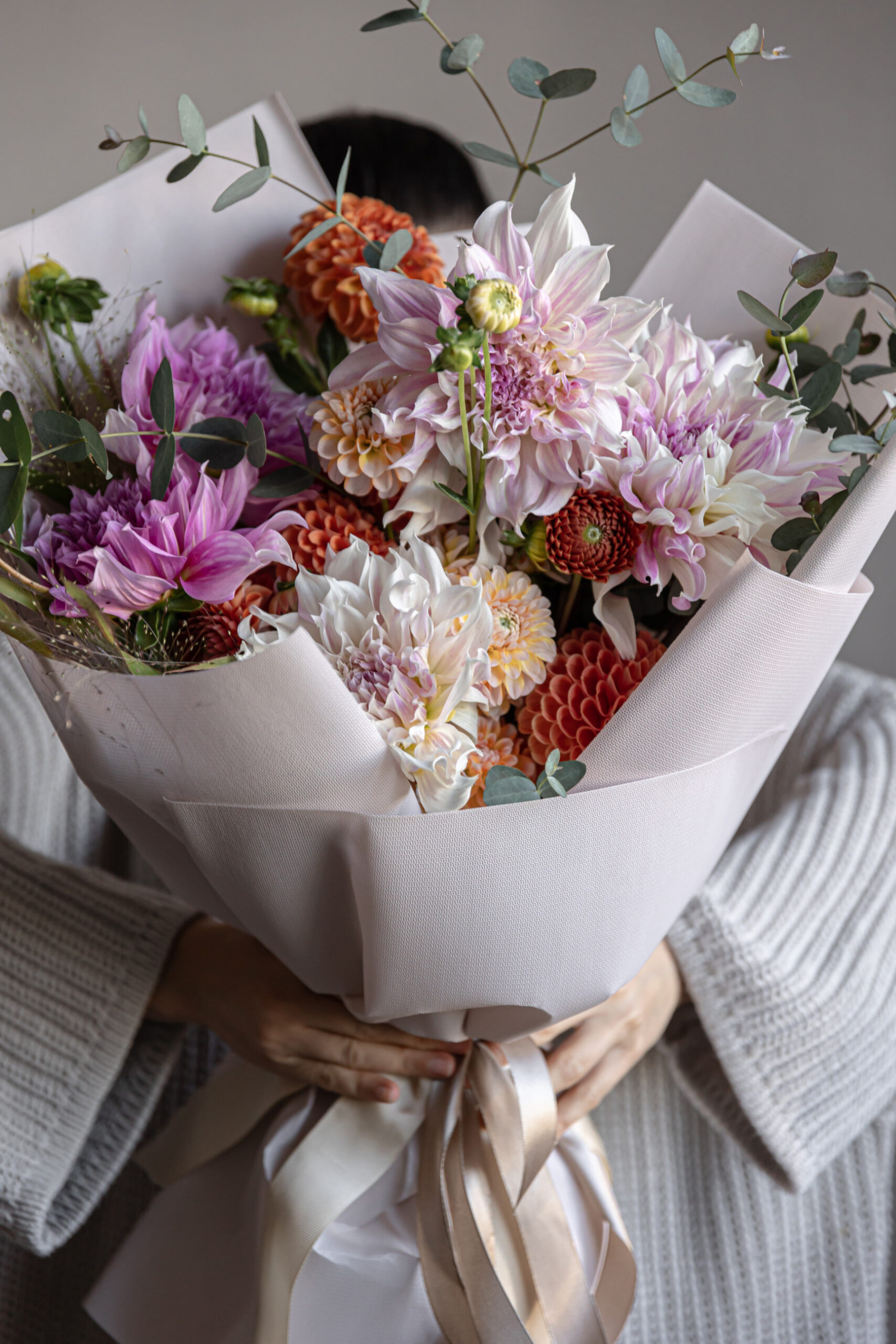close up of a large festive bouquet with chrysanthemum flowers.